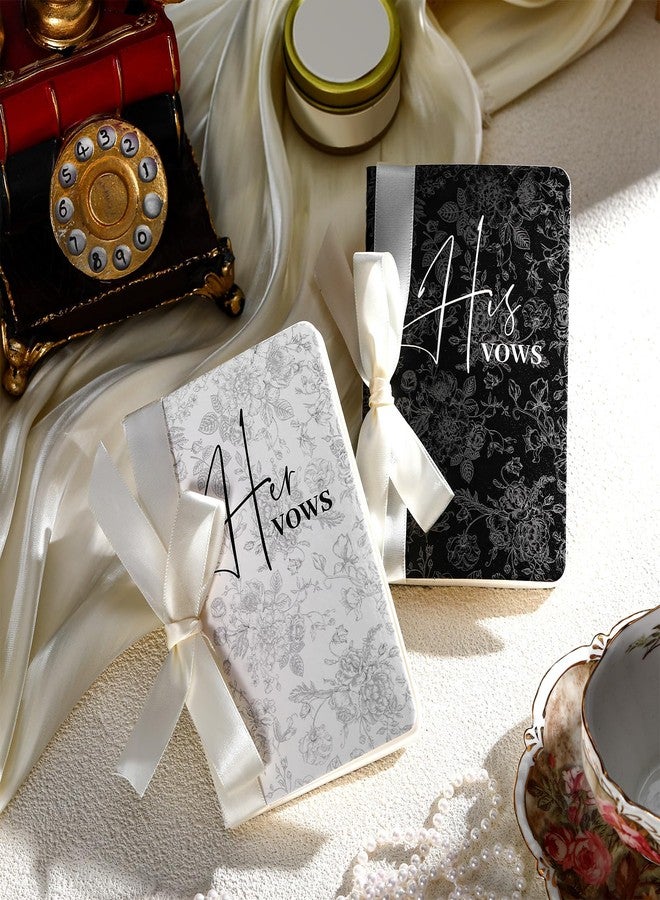 Engrowtic 2 Pcs Black His and Hers Wedding Vow Books with Ribbon Bow Floral Vow Books Notebook for Wedding Vows Gift for Bride and Groom with 48 Pages 3.94 x 5.91 Inches Bridal Shower Gifts - Image 3